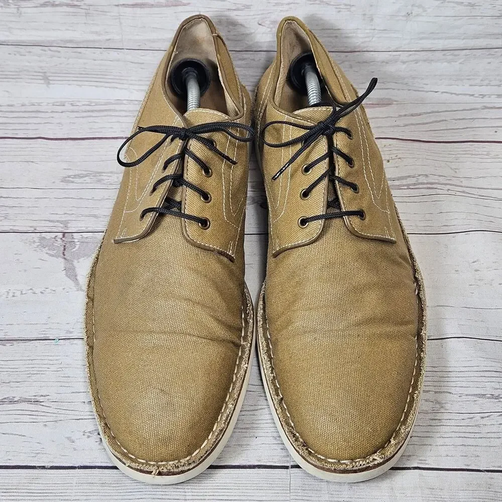 John Varvatos Men's Tan Canvas Derby Shoes US 12M Contrast Stitch Casual